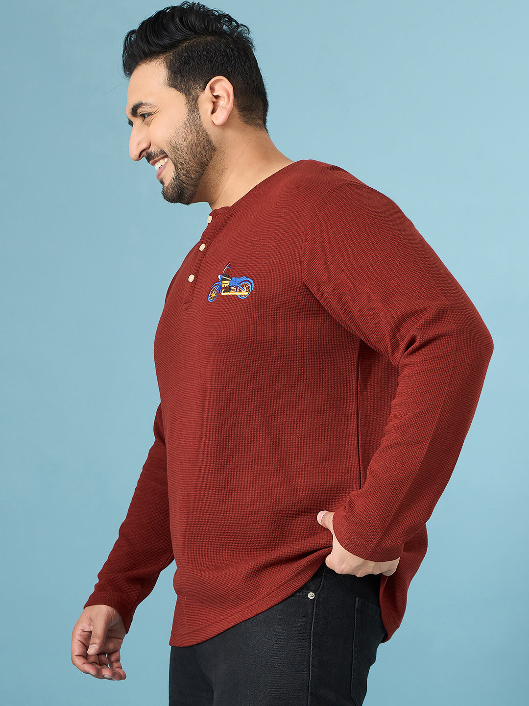 Men Plus Size Trail Solid Henley Tshirt