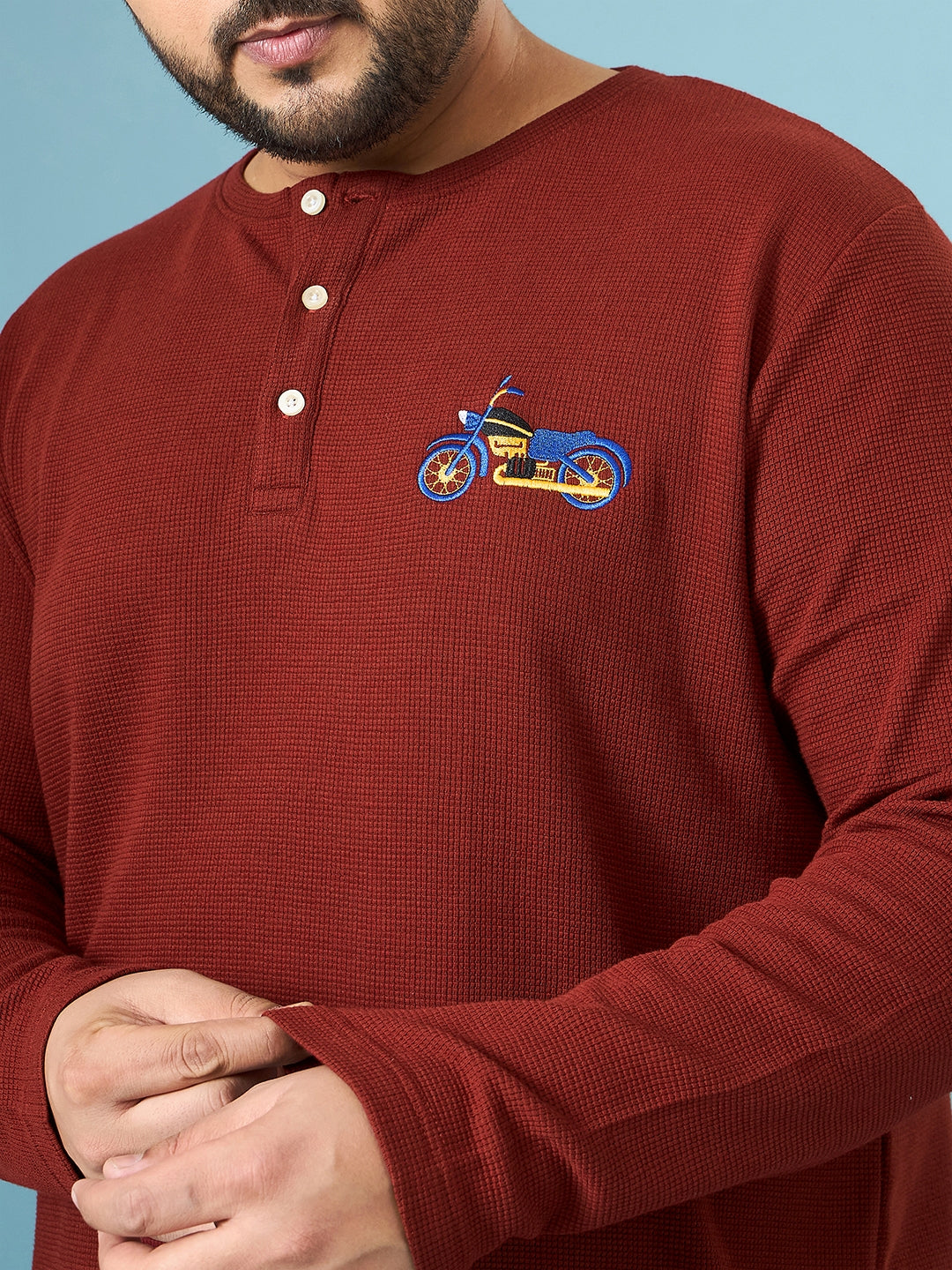 Men Plus Size Trail Solid Henley Tshirt