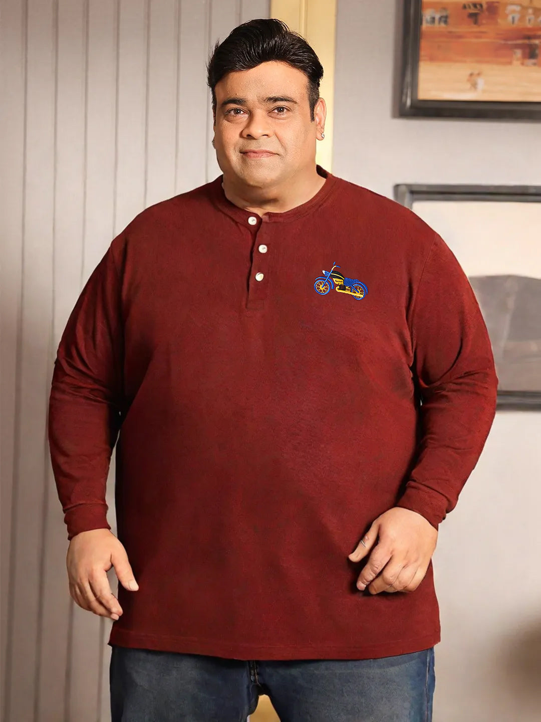 Men Plus Size Trail Solid Henley Tshirt