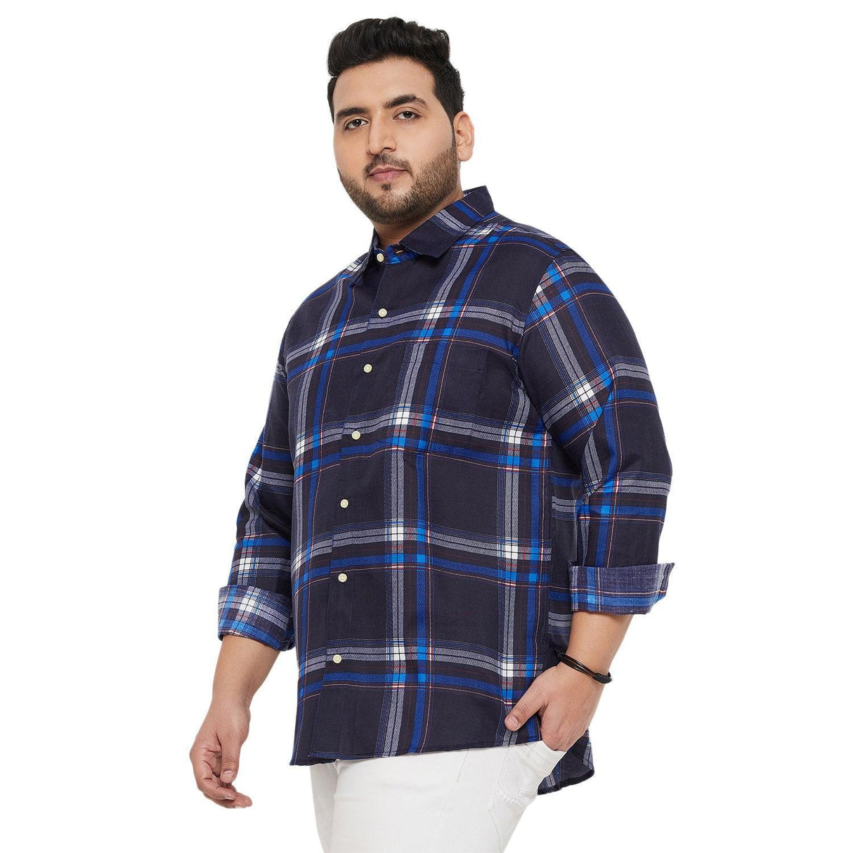 Men Plus Size Treat-Blue Check Shirt - bigbanana