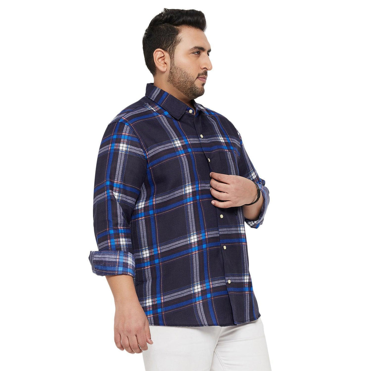 Men Plus Size Treat-Blue Check Shirt - bigbanana