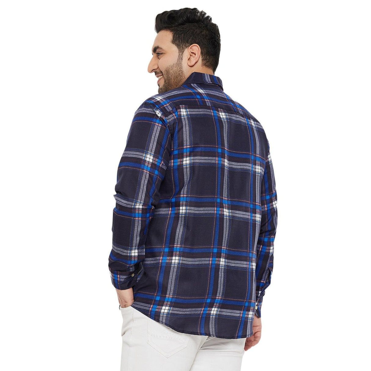 Men Plus Size Treat-Blue Check Shirt - bigbanana