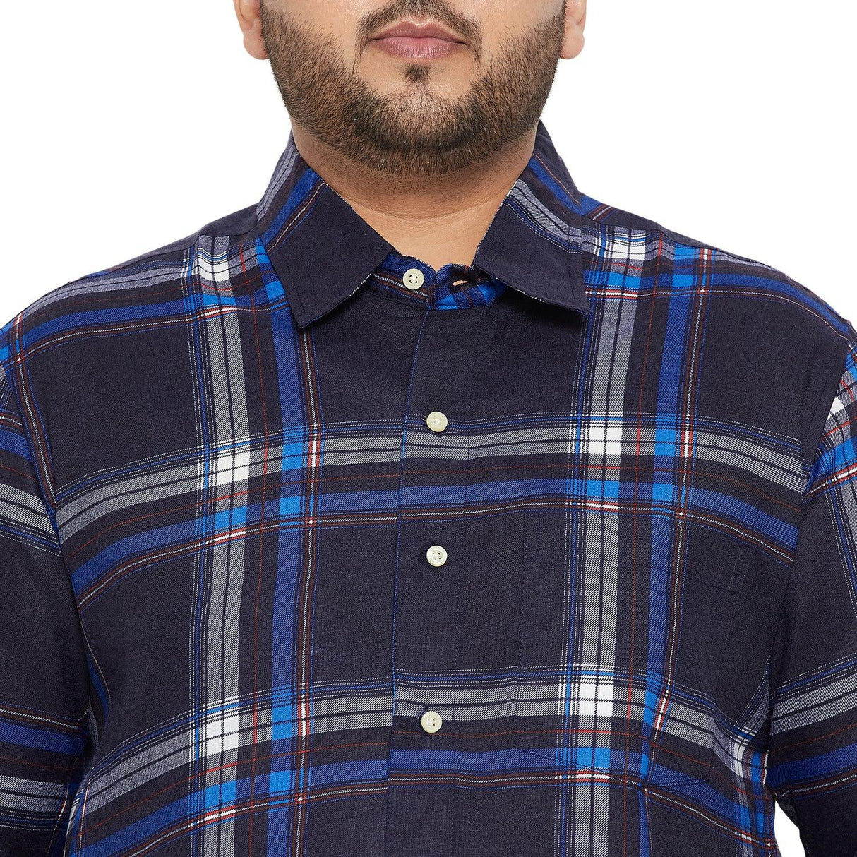 Men Plus Size Treat-Blue Check Shirt - bigbanana