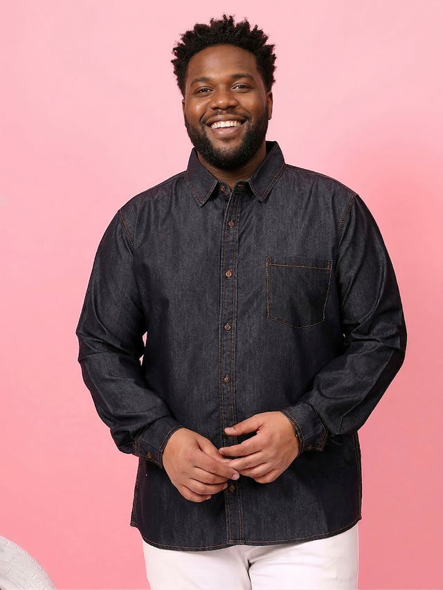 Men Plus Size Tunisor Brown Solid Casual Shirt