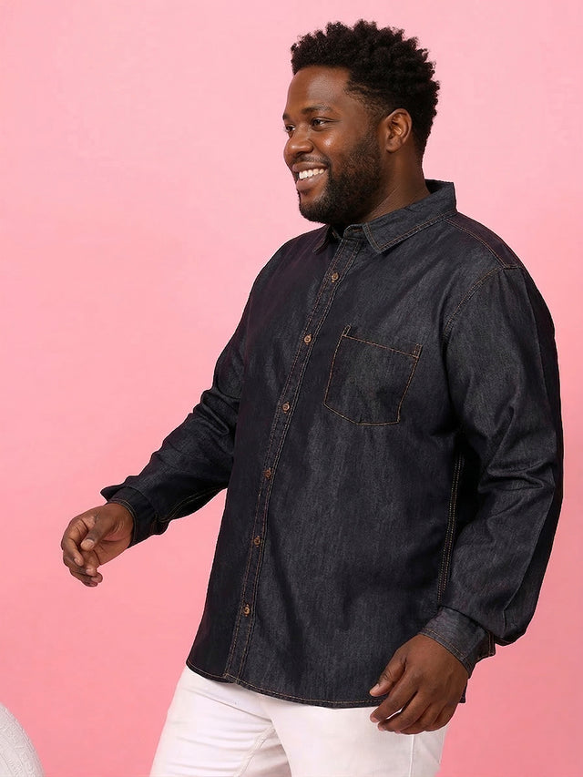 Men Plus Size Tunisor Brown Solid Casual Shirt