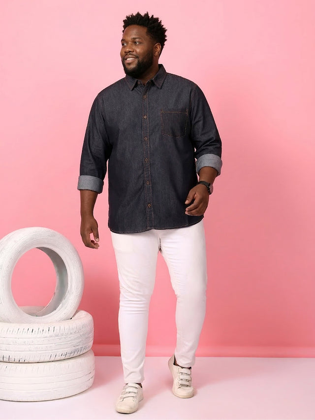 Men Plus Size Tunisor Brown Solid Casual Shirt