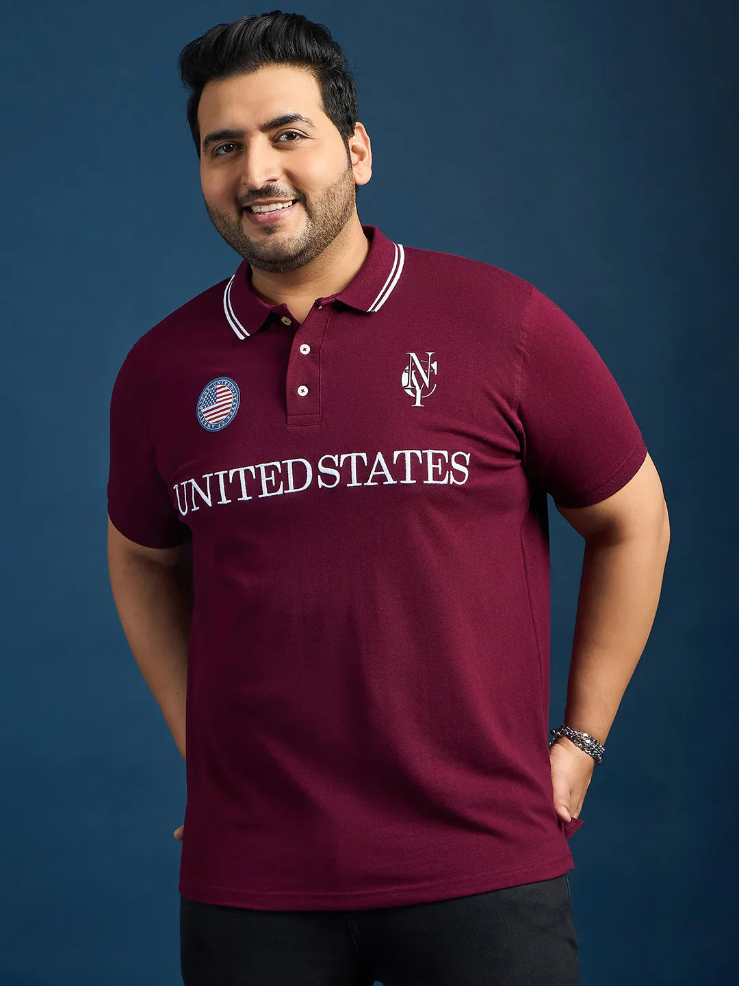 Men Plus Size United States-Maroon Printed Polo Tshirt - bigbanana
