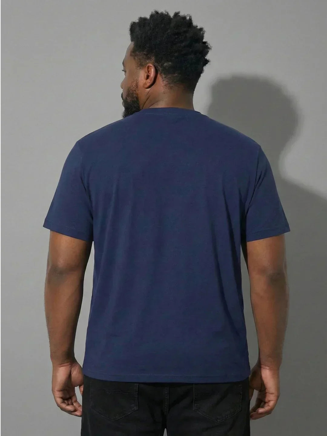 Men Plus Size Upbeat Navy-Blue Printed Round Neck Tshirt