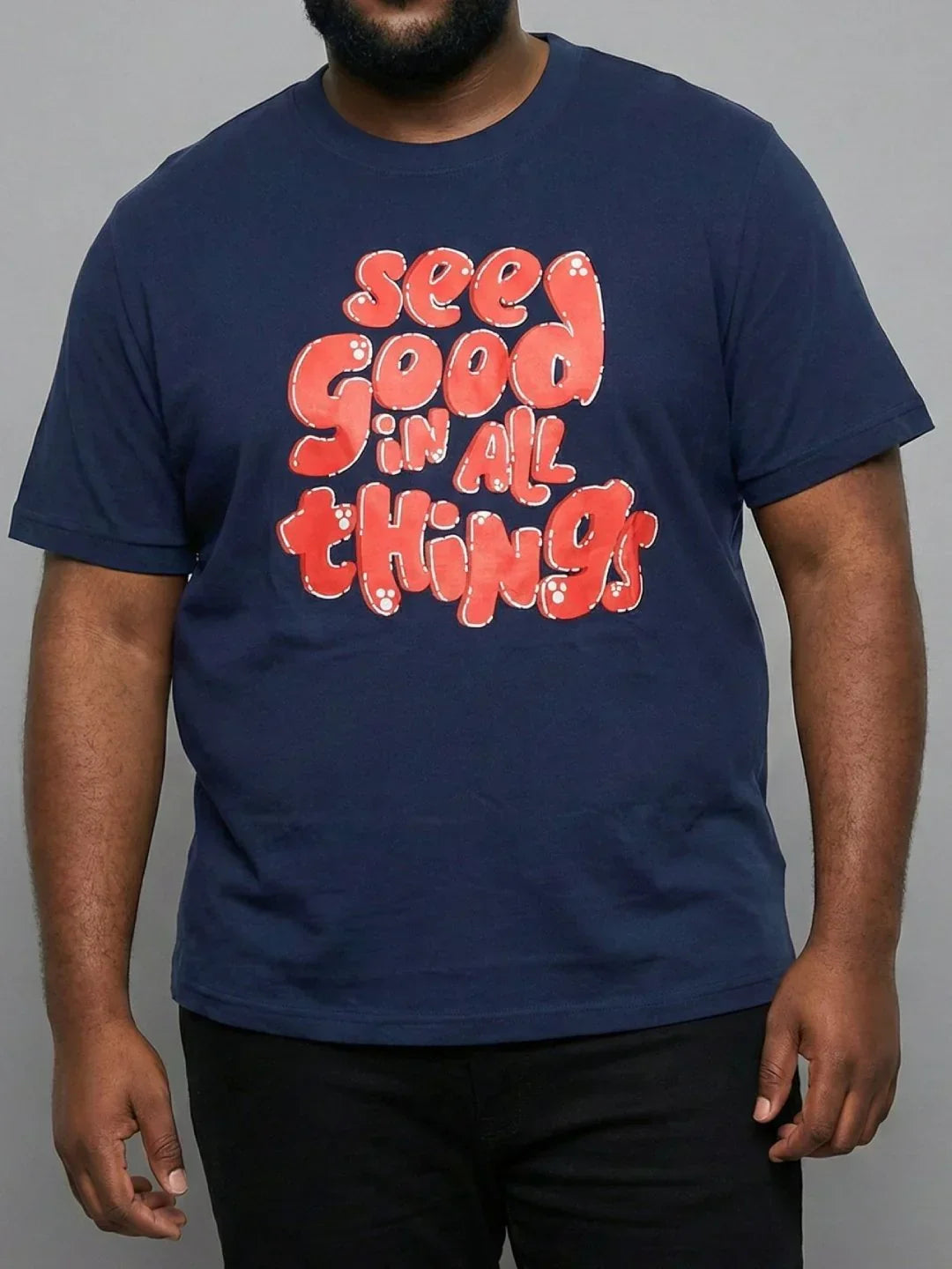 Men Plus Size Upbeat Navy-Blue Printed Round Neck Tshirt