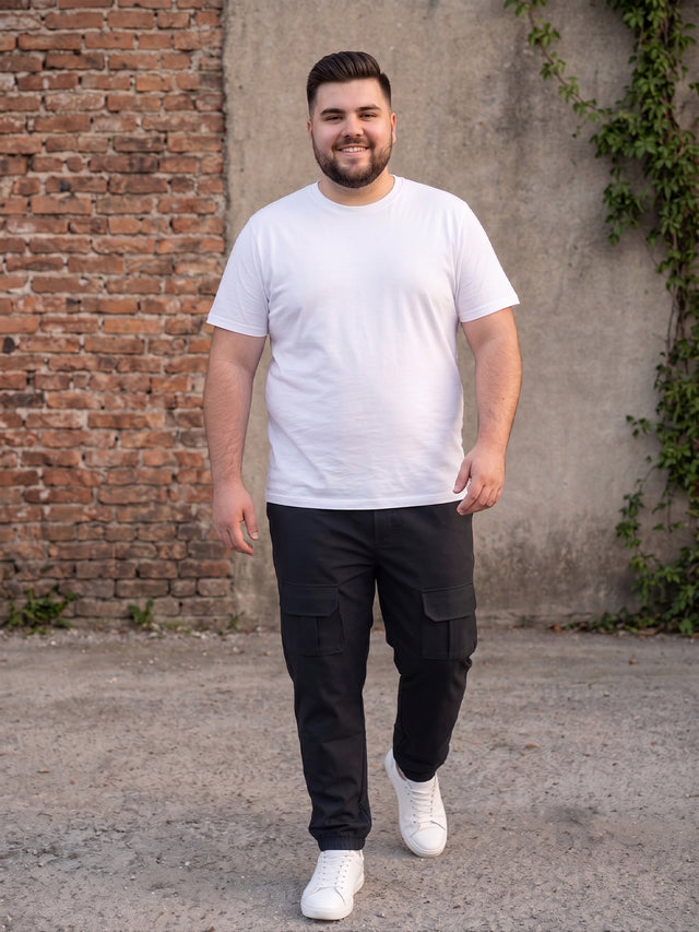 Men Plus Size Urbanstride Black Solid Trackpants