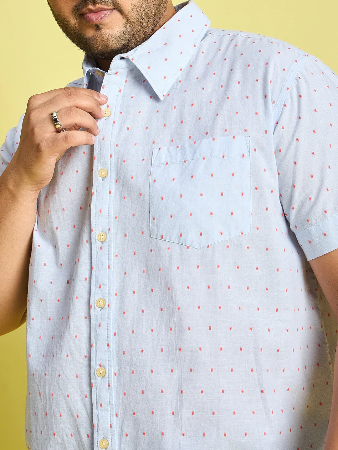 Men Plus Size Verden Dotted Jacquard Shirt - bigbanana