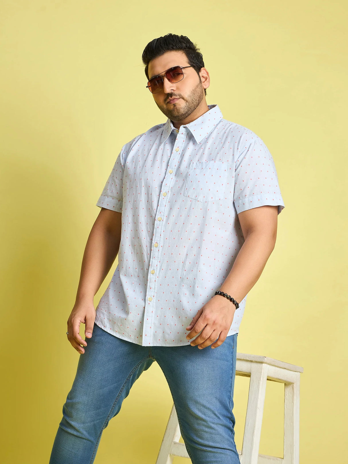 Men Plus Size Verden Dotted Jacquard Shirt - bigbanana