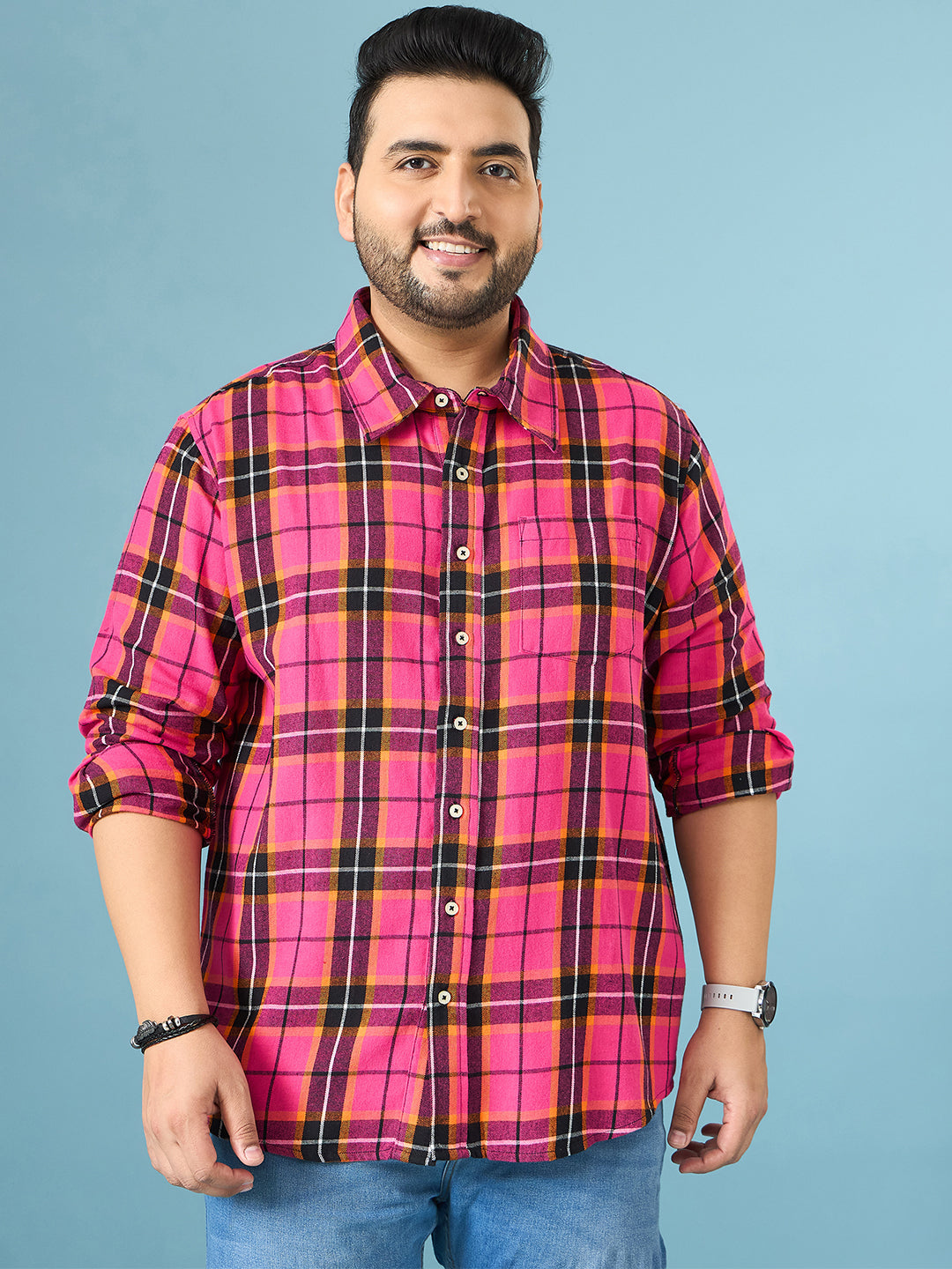 Men Plus Size Vermil Multicolor Checkered Casual Shirt
