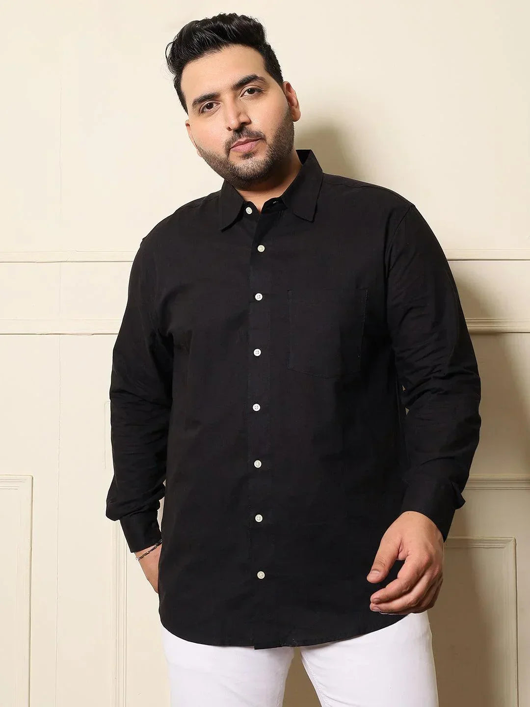 Men Plus Size VernonF-10 Solid Shirt - bigbanana