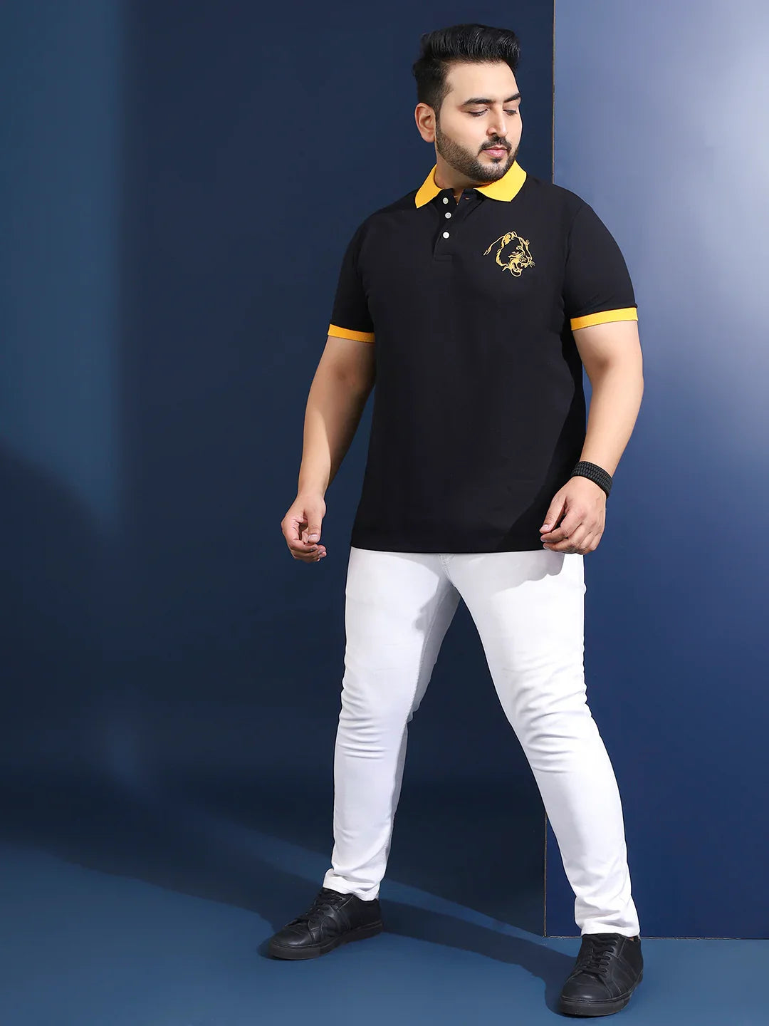 Men Plus Size Vesper Solid Black Polo Tshirt - bigbanana