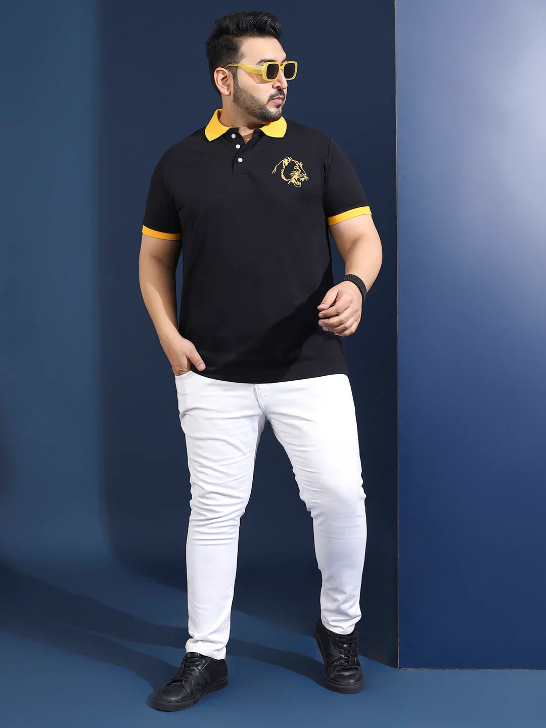 Men Plus Size Vesper Solid Black Polo Tshirt - bigbanana