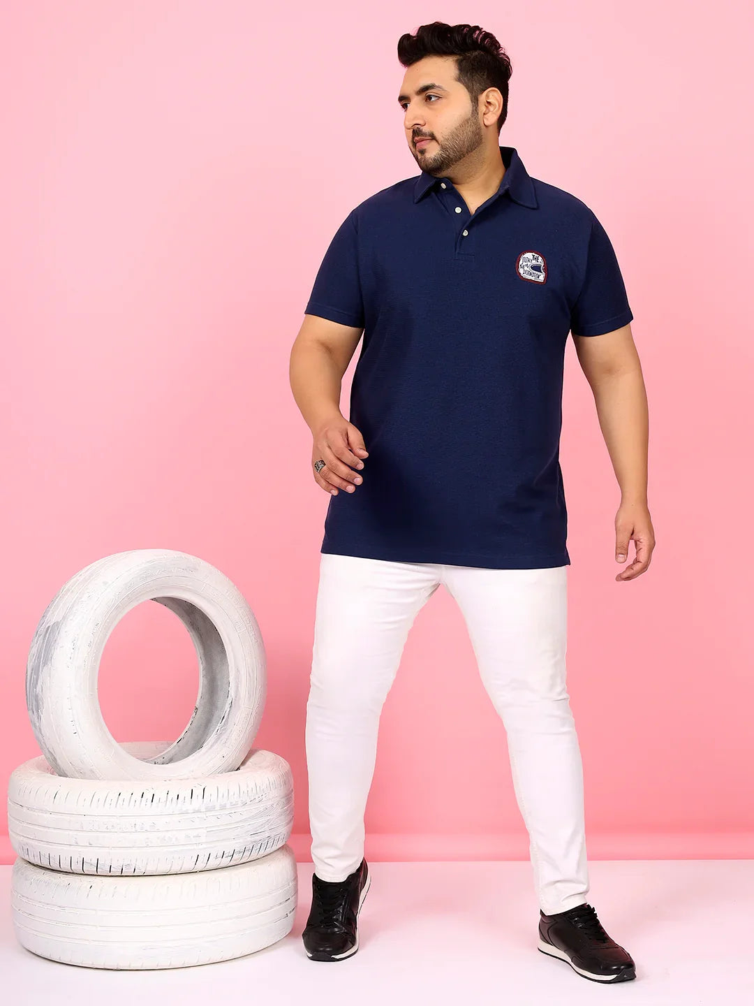 Men Plus Size Viral Solid Polo Tshirt - bigbanana