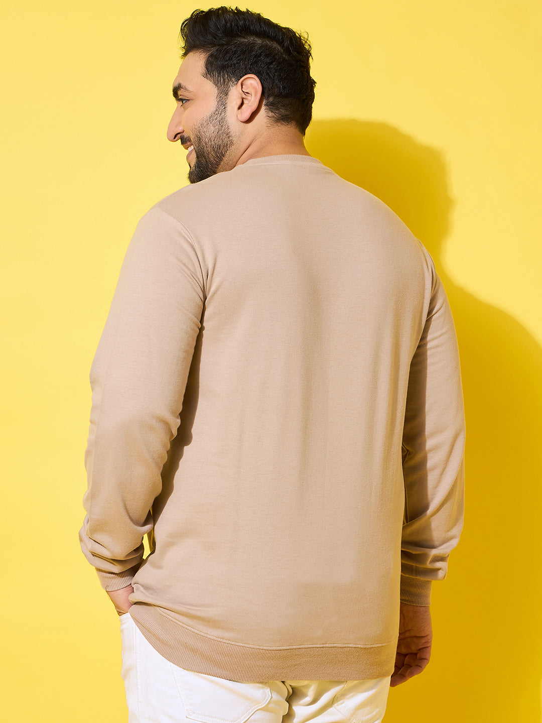 Men Plus Size Voyage Beige Printed Sweatshirt