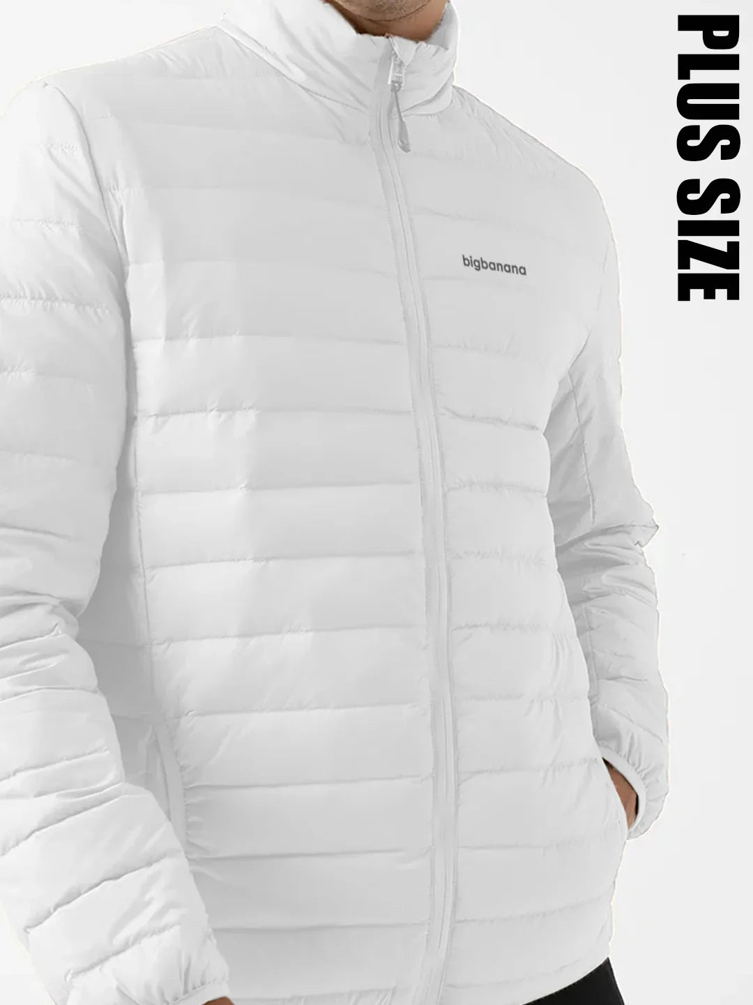 Men Plus Size NYC-White-F Solid Bomber Jacket - bigbanana