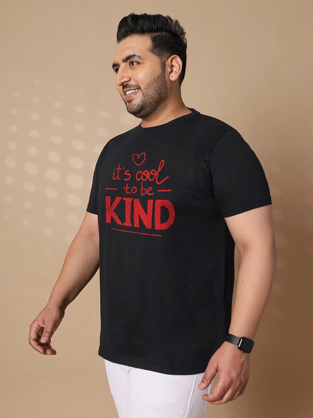 Men Plus Size Wah Striped Black Round Neck Tshirt - bigbanana