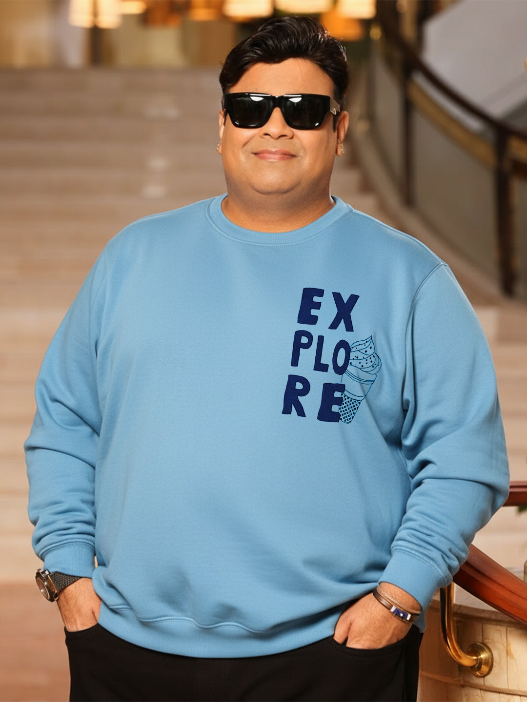 Men Plus Size Wander Blue Printed Sweatshirt