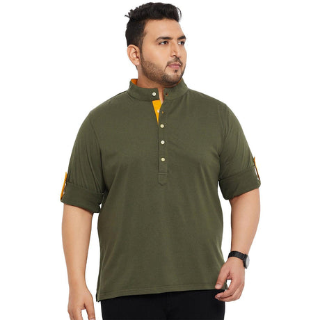 Men Plus Size Warren-Olive Solid Henley Tshirt - bigbanana