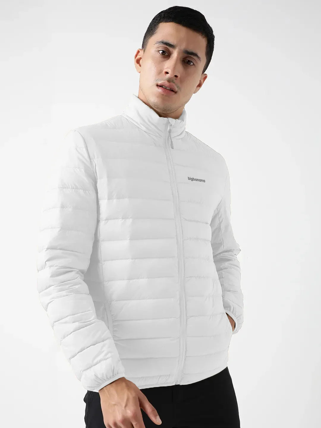 Men Plus Size NYC-White-F Solid Bomber Jacket - bigbanana