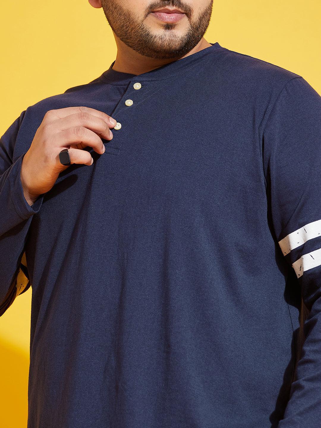 Men Plus Size Wimbledon Solid Henley Tshirt - bigbanana