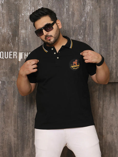 Men Plus Size Wistful Solid Black Polo Tshirt - bigbanana