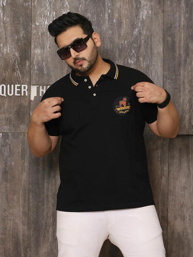 Men Plus Size Wistful Solid Black Polo Tshirt - bigbanana