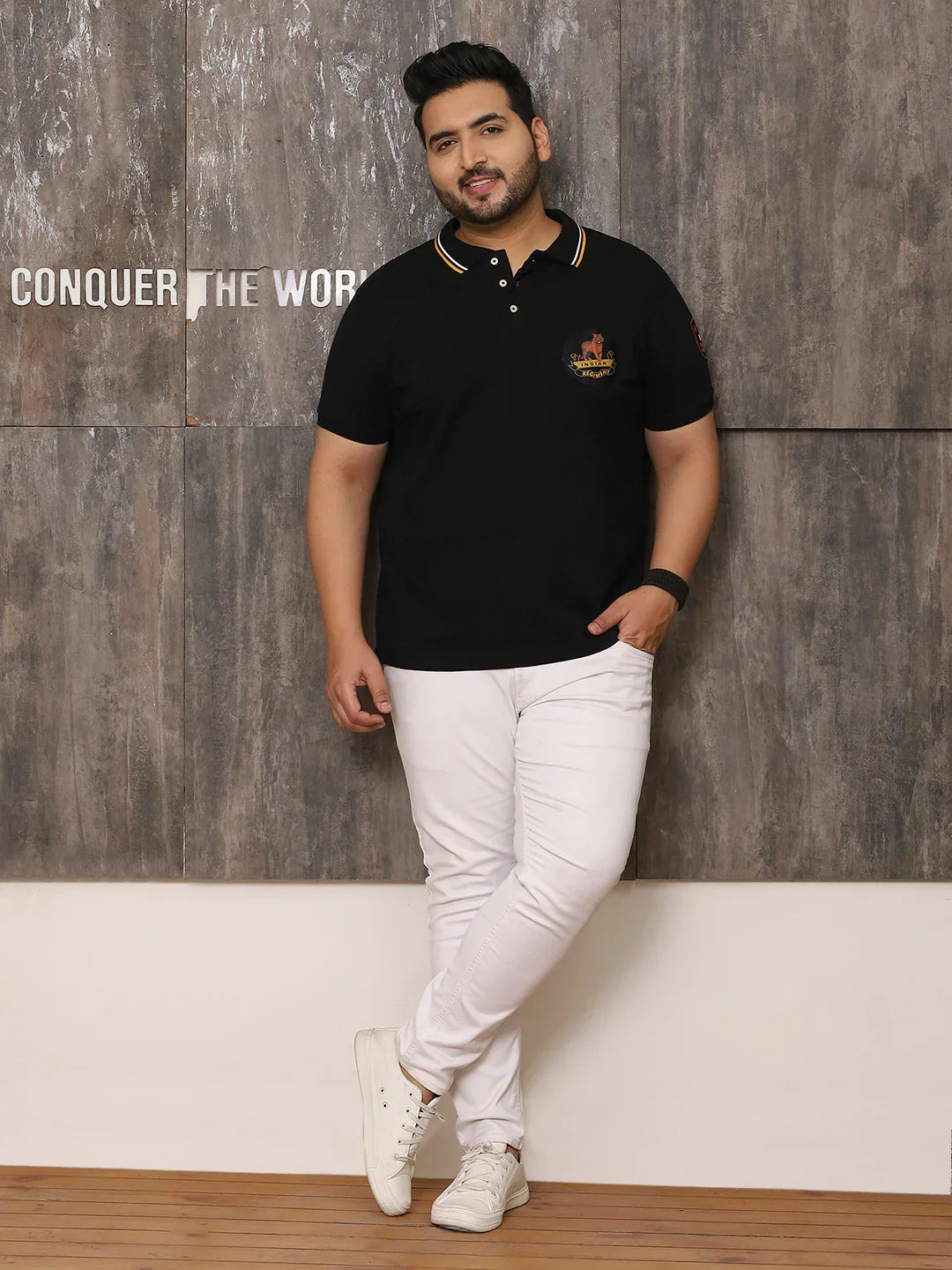 Men Plus Size Wistful Solid Black Polo Tshirt - bigbanana