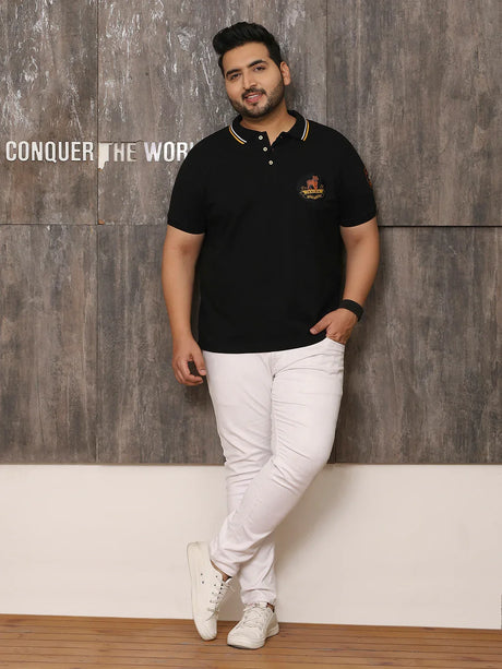Men Plus Size Wistful Solid Black Polo Tshirt - bigbanana