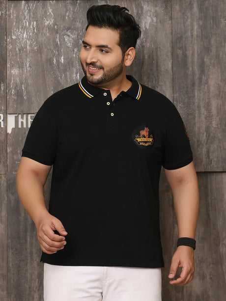 Men Plus Size Wistful Solid Black Polo Tshirt - bigbanana