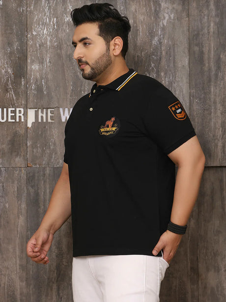 Men Plus Size Wistful Solid Black Polo Tshirt - bigbanana