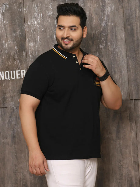 Men Plus Size Wistful Solid Black Polo Tshirt - bigbanana