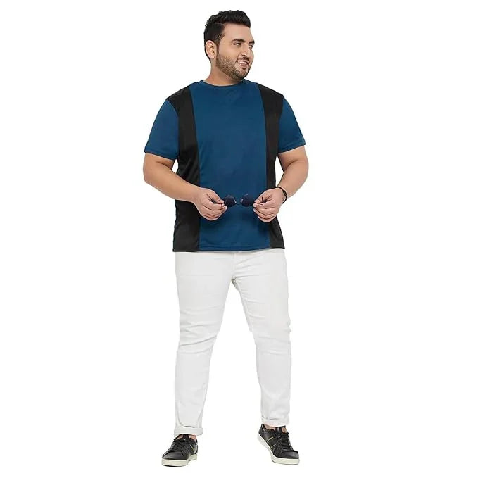 Men Plus Size Yang Colorblock Round Neck Tshirt - bigbanana
