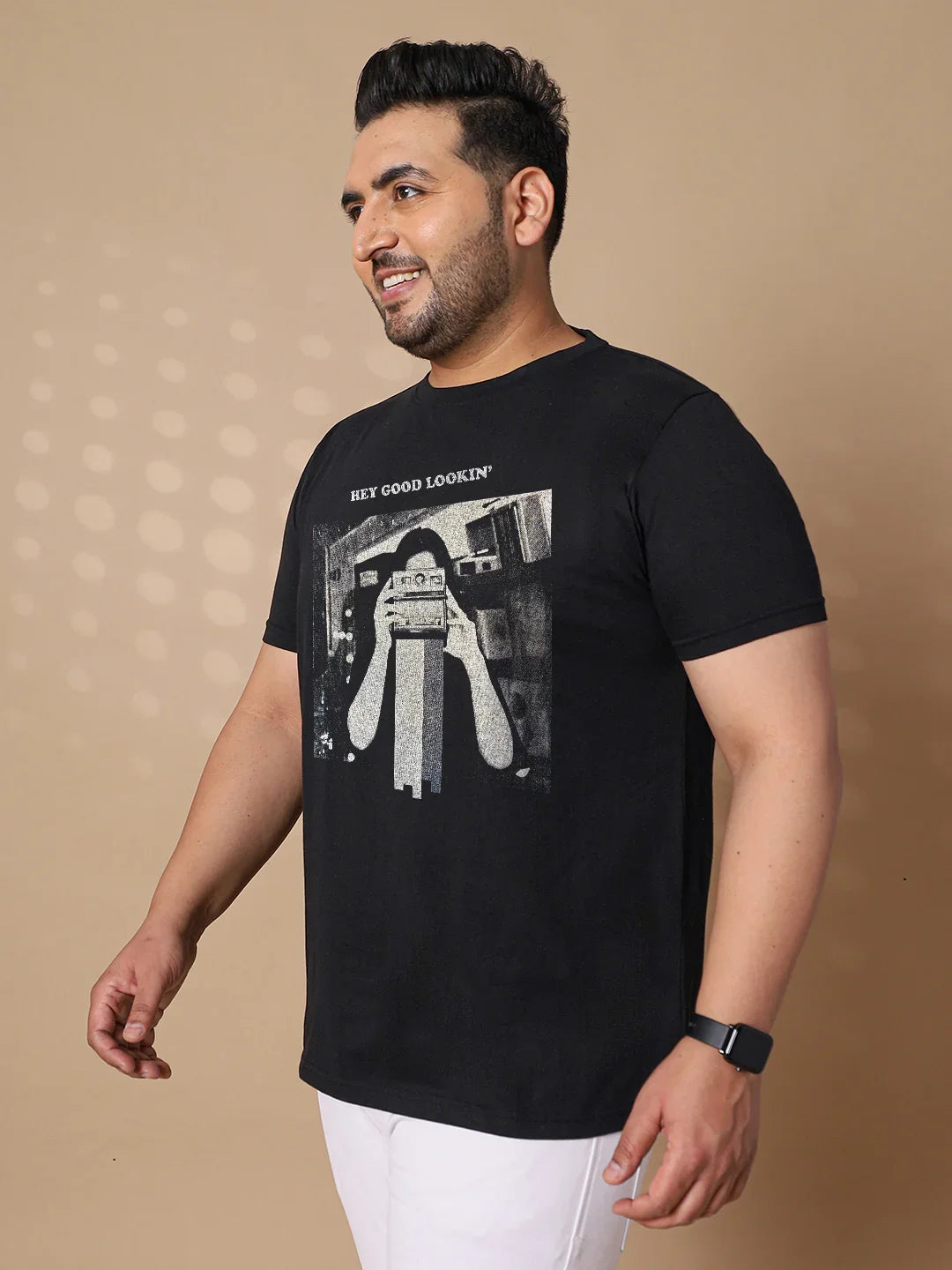 Men Plus Size Yee Striped Black Round Neck Tshirt - bigbanana