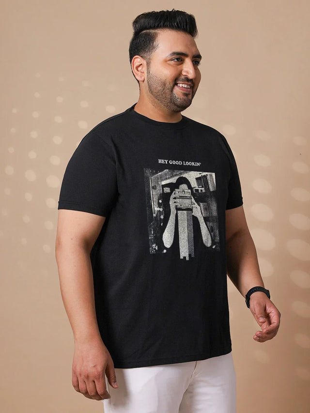 Men Plus Size Yee Striped Black Round Neck Tshirt - bigbanana