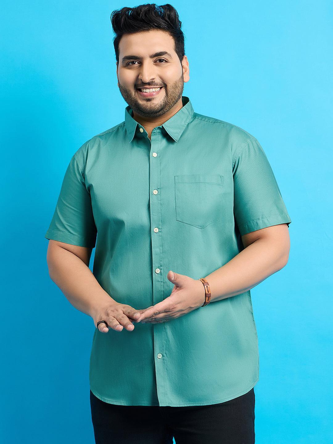 Men Plus Size Zenzo-Sea Green Solid Shirt - bigbanana