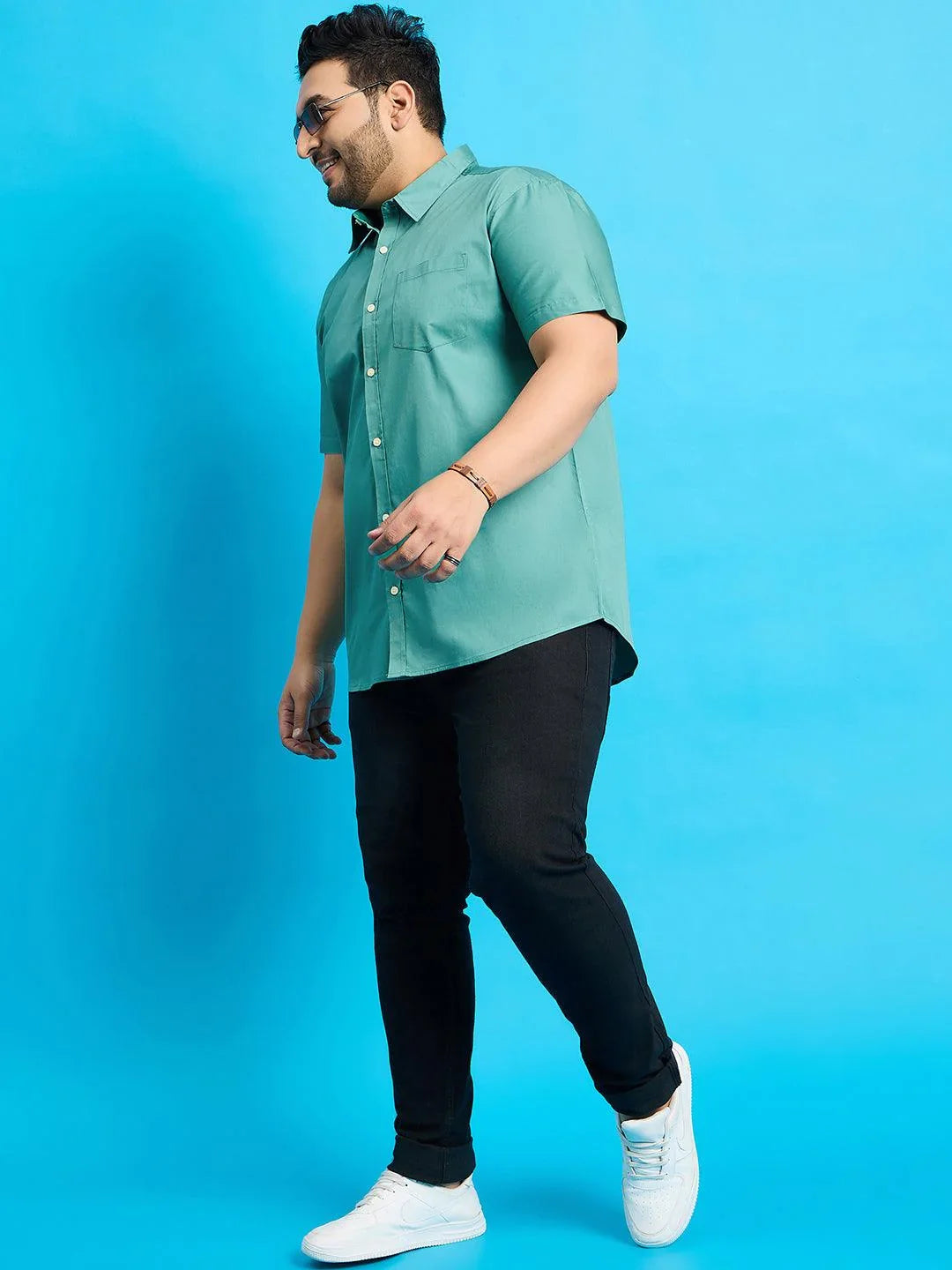 Men Plus Size Zenzo-Sea Green Solid Shirt - bigbanana