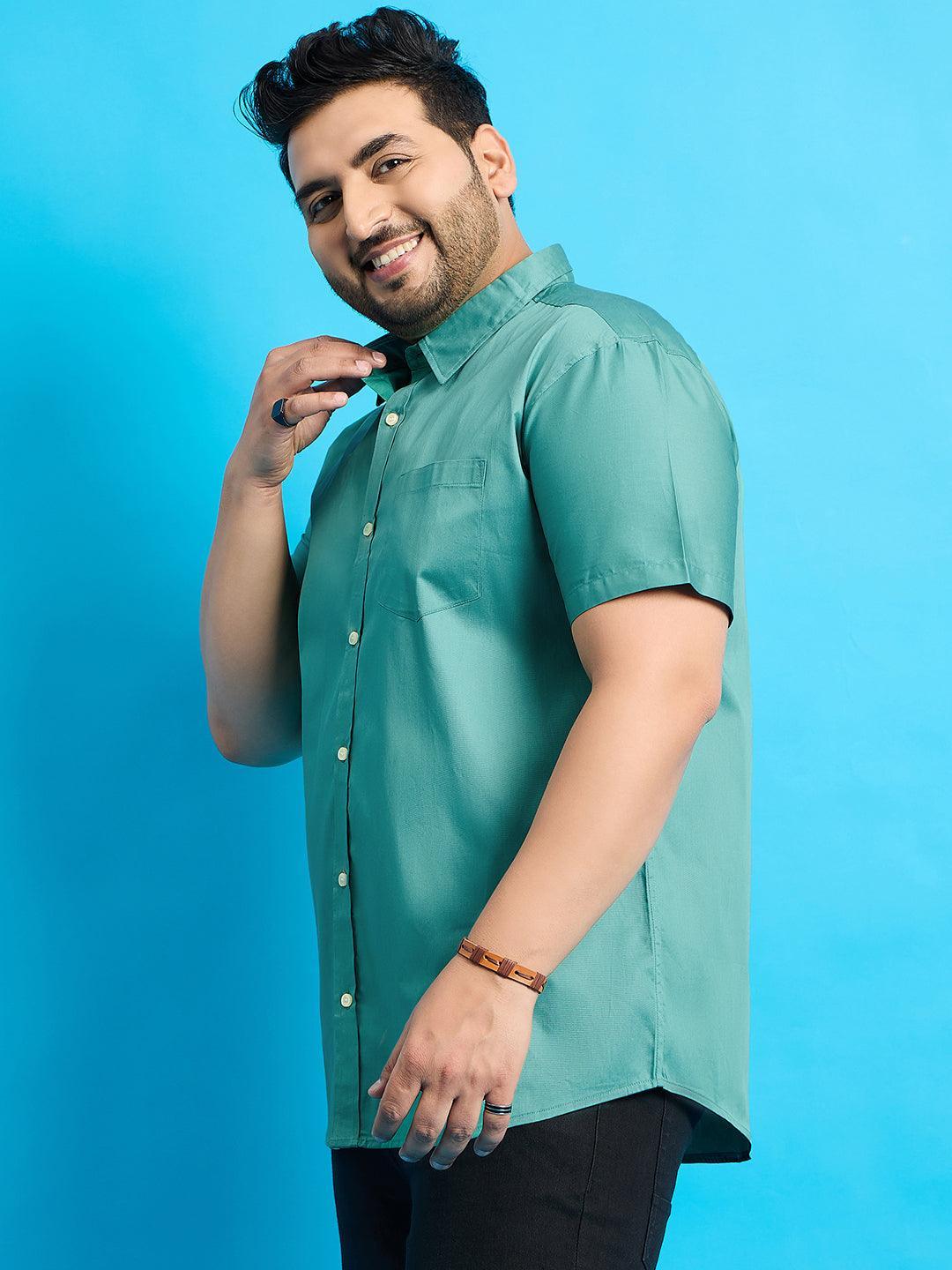 Men Plus Size Zenzo-Sea Green Solid Shirt - bigbanana
