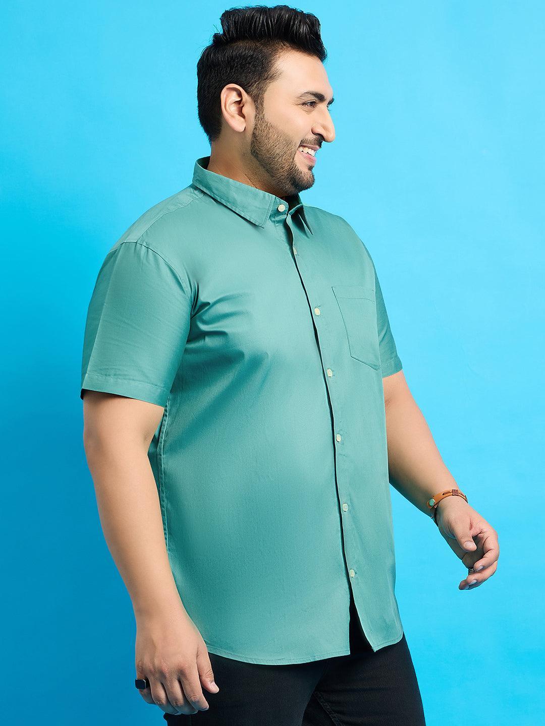 Men Plus Size Zenzo-Sea Green Solid Shirt - bigbanana