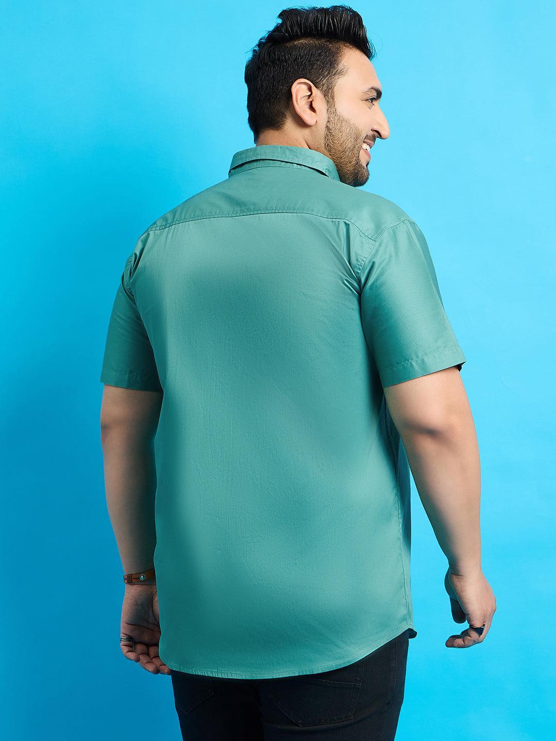 Men Plus Size Zenzo-Sea Green Solid Shirt - bigbanana