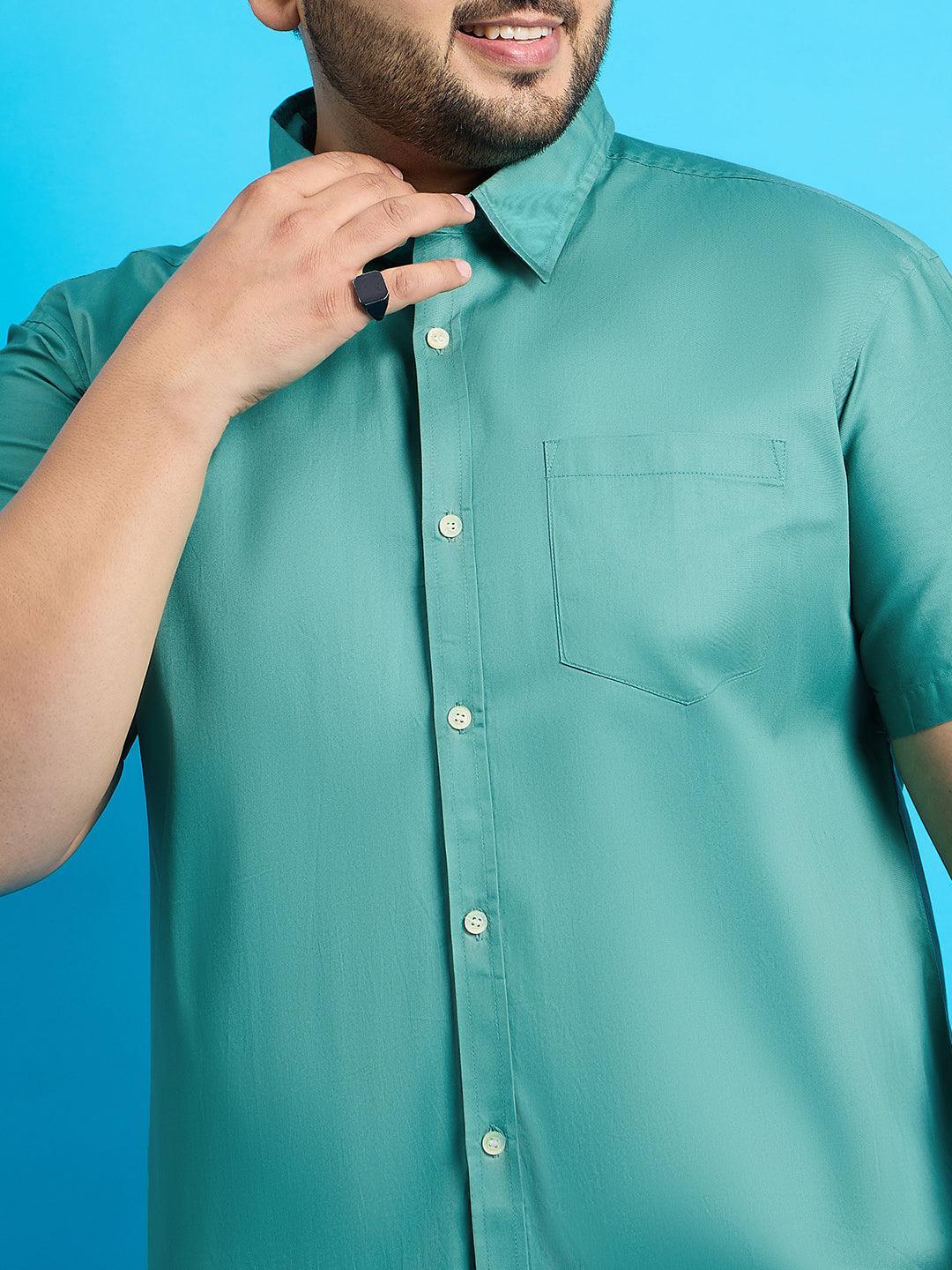 Men Plus Size Zenzo-Sea Green Solid Shirt - bigbanana