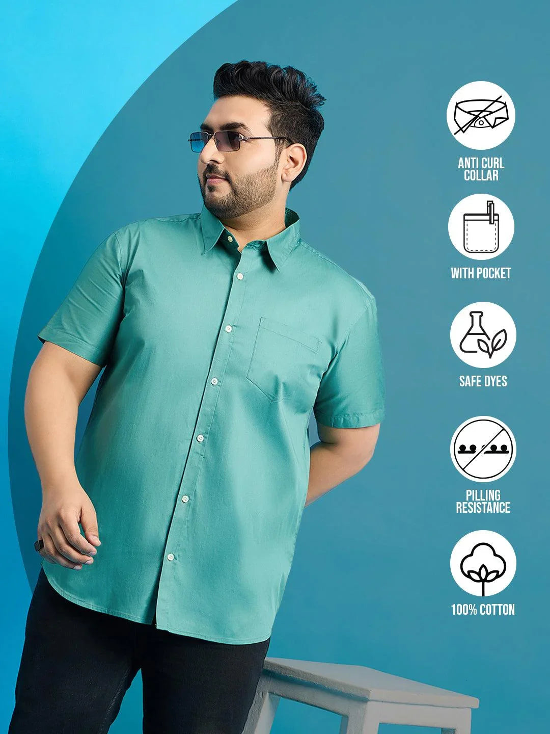 Men Plus Size Zenzo-Sea Green Solid Shirt - bigbanana