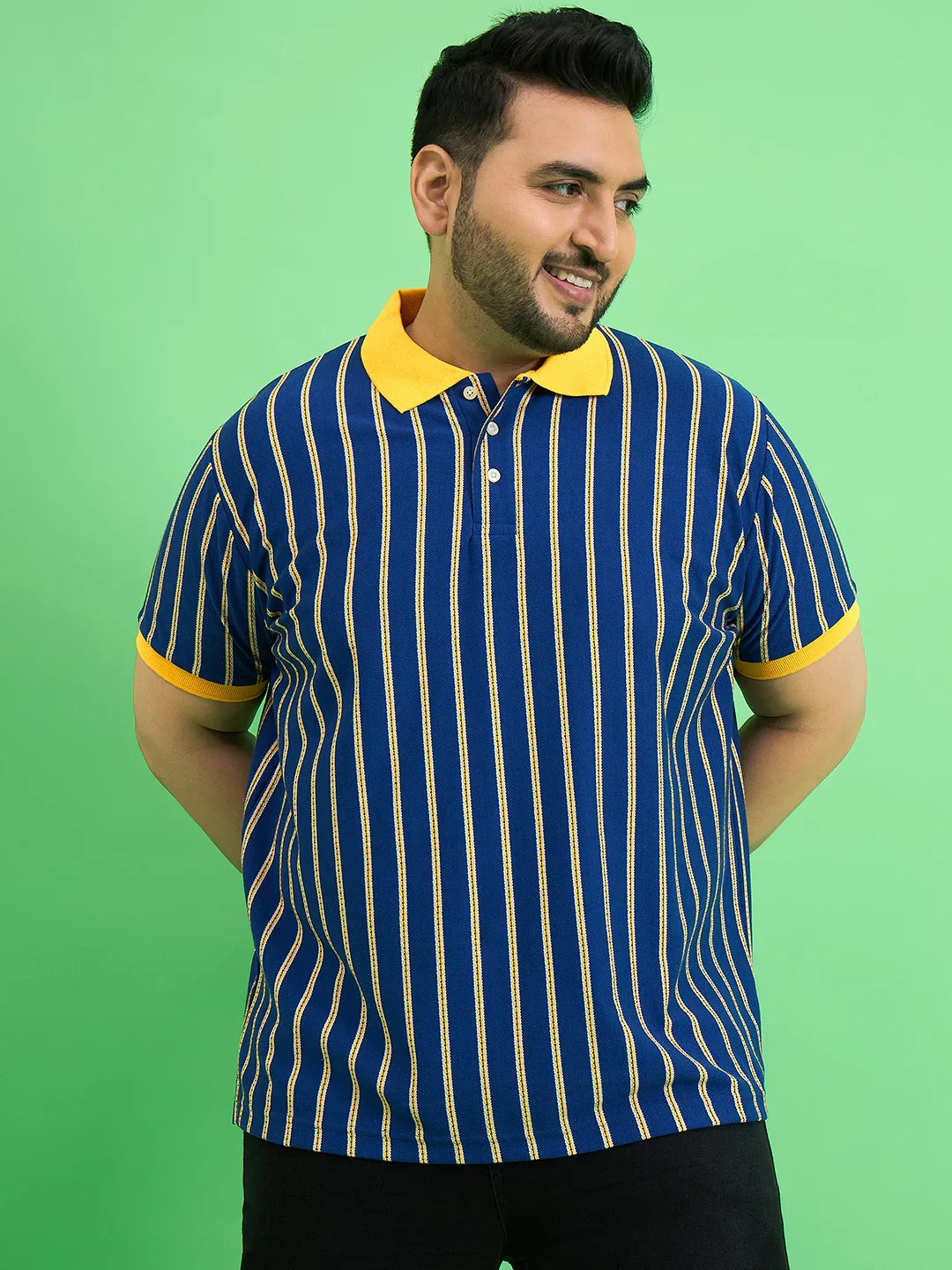 Men Plus Size Zephyr Blue Stripe Polo Tshirt - bigbanana