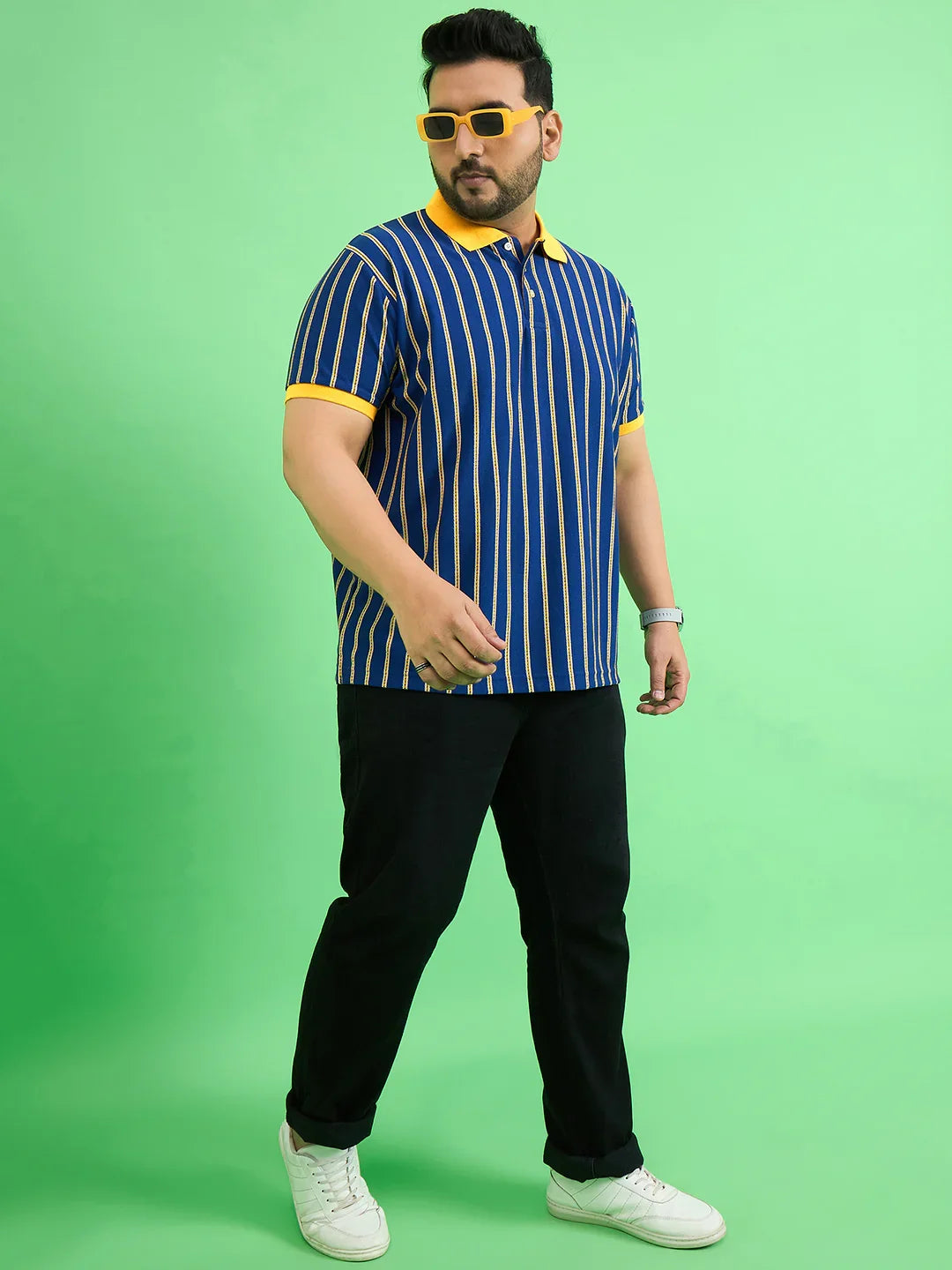 Men Plus Size Zephyr Blue Stripe Polo Tshirt - bigbanana