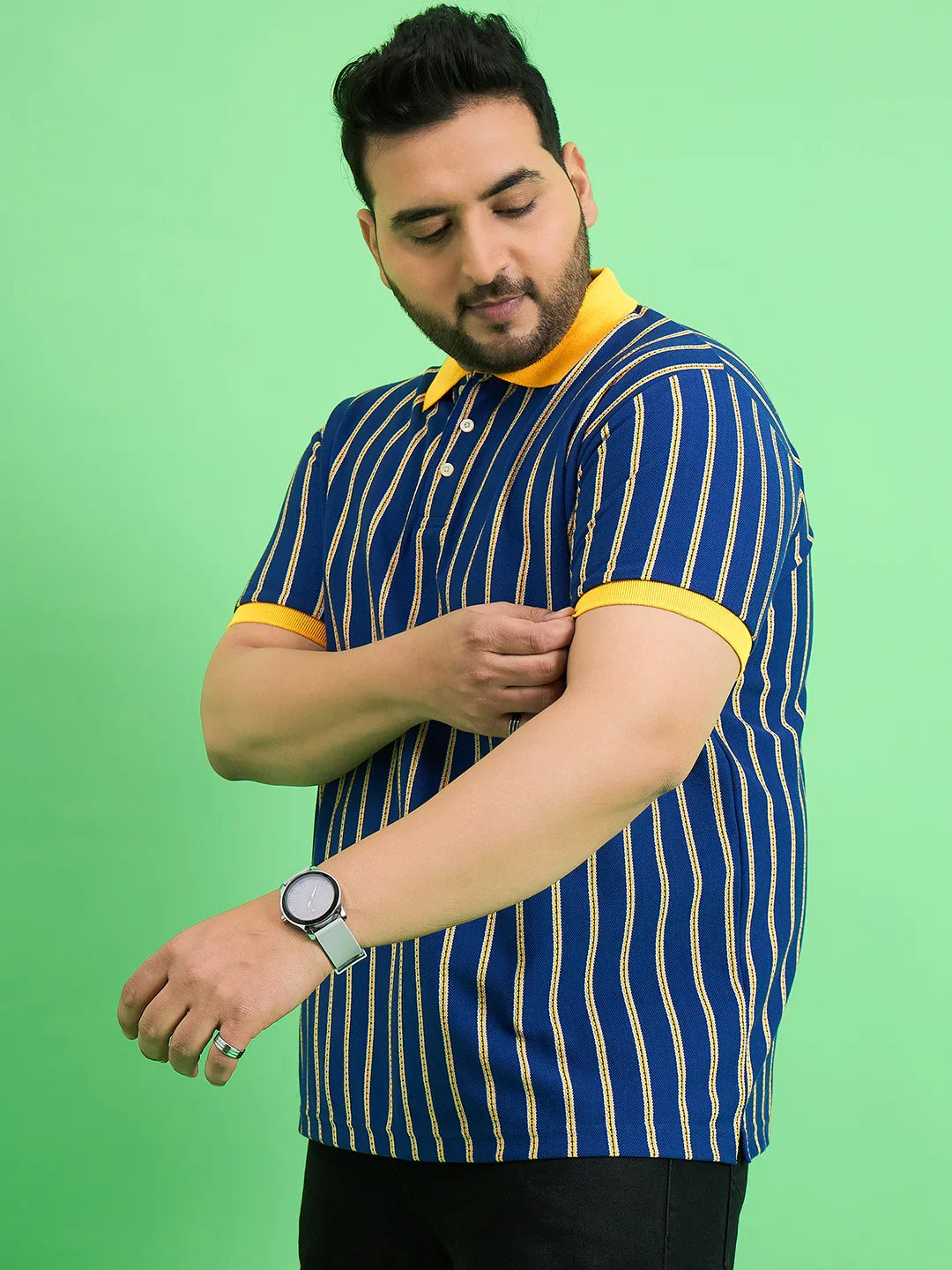 Men Plus Size Zephyr Blue Stripe Polo Tshirt - bigbanana