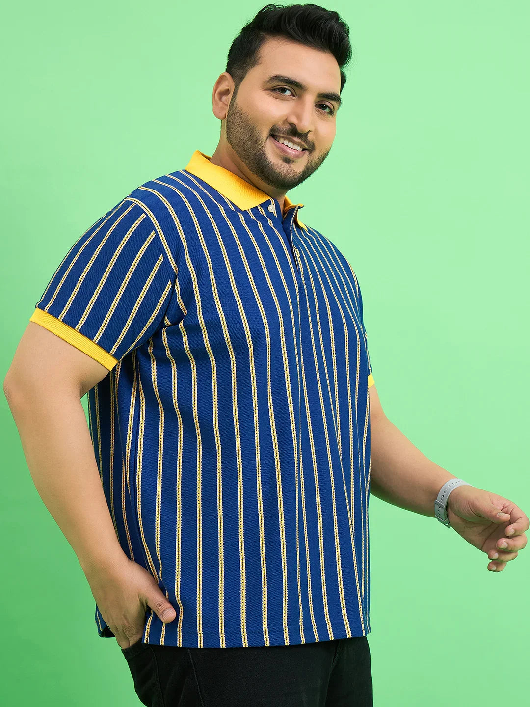 Men Plus Size Zephyr Blue Stripe Polo Tshirt - bigbanana