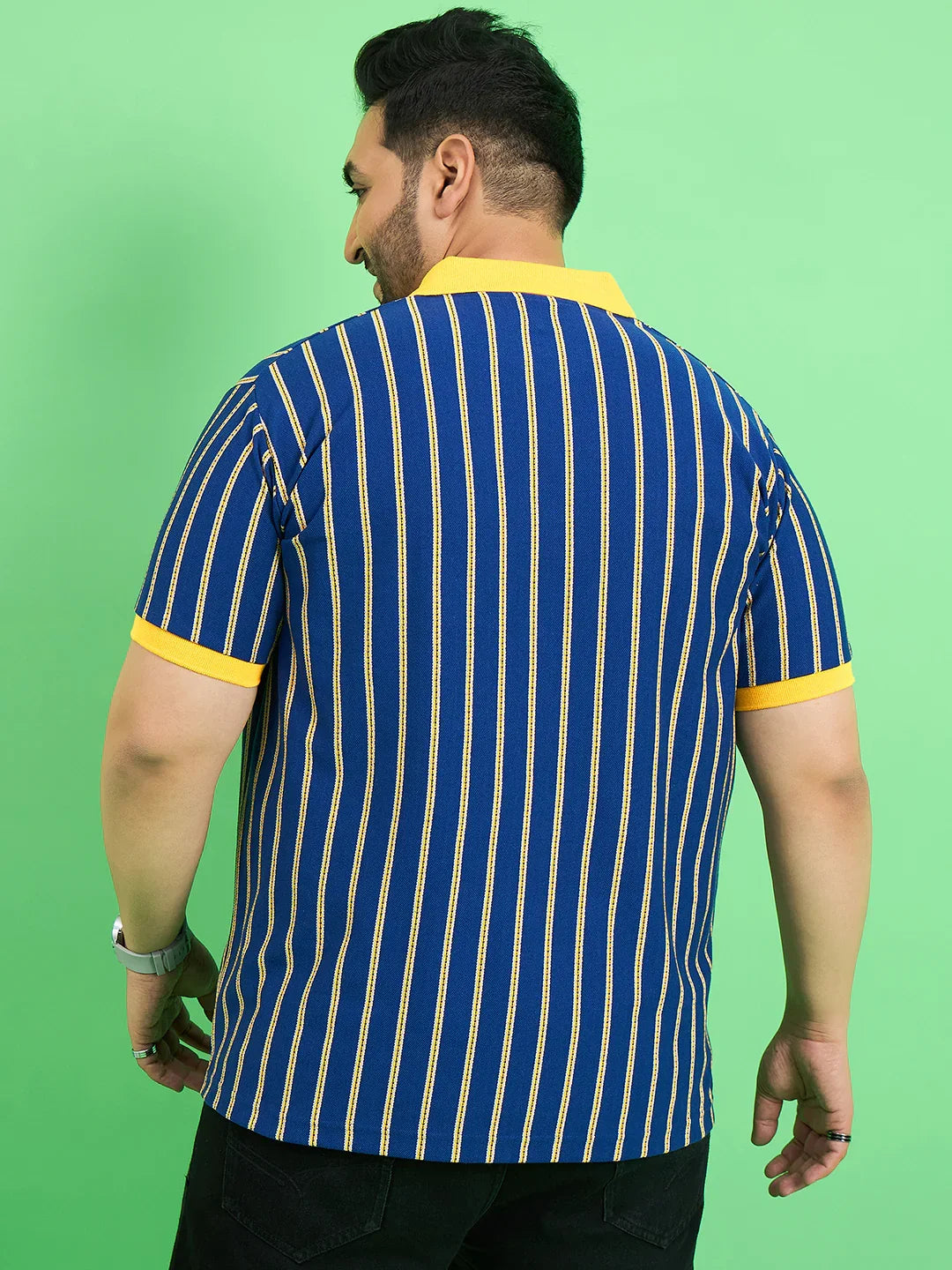 Men Plus Size Zephyr Blue Stripe Polo Tshirt - bigbanana